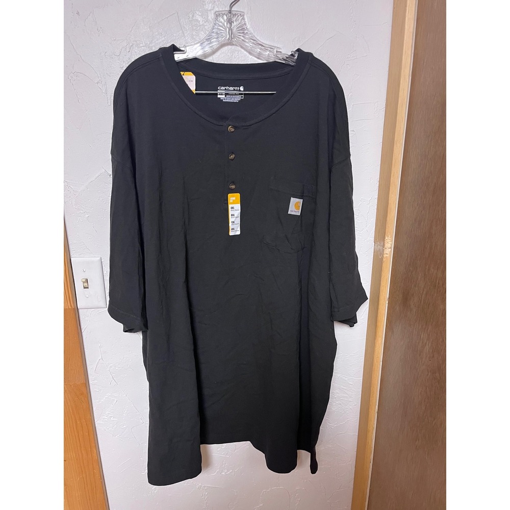 Carhartt Mens 4XL Black Loose Fit Heavyweight Short Sleeve Henley Pocket T-Shirt